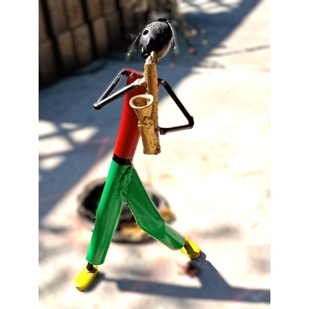 Saxophone Player Sculpture South African Scrap Metal VTG Folk Art Music Theme